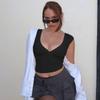 Sexy Deep V-neck Crop Top Women's Basic Solid T-shirt