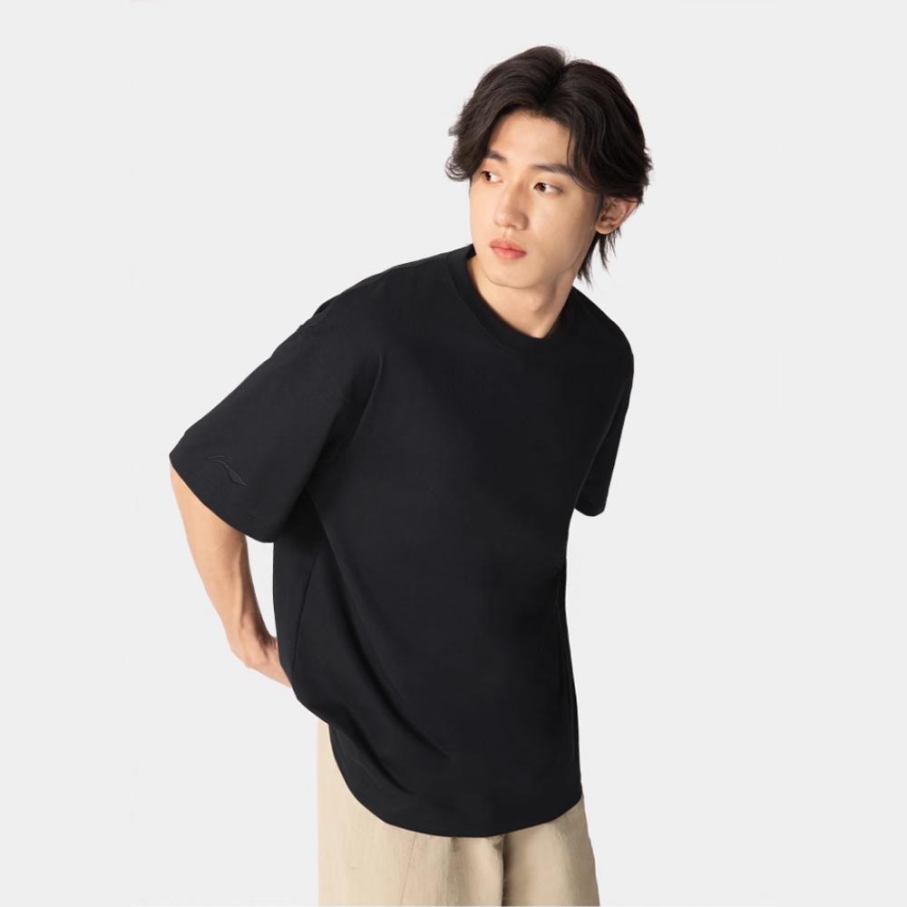 Li-Ning Round Neck Minimalist Versatile Black Basic Loose Sports Casual Short Sleeve T-Shirt Unisex Tops F-AVSV675-1
