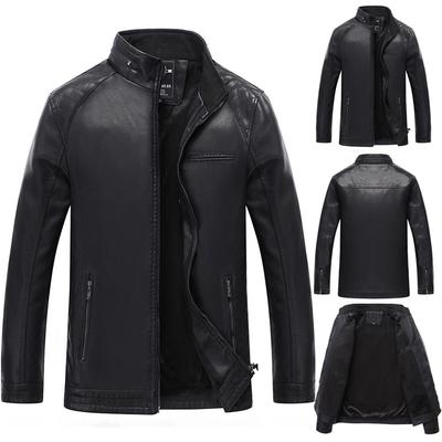 Fashion Men's  Winter Casual Pocket Zipper Thermal Leather Jacket Top Coat