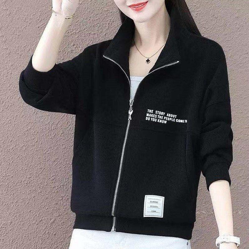 Hoodie Women Cardigan Zipper Stand Collar Loose Fashion Blouse Women Long-sleeved Casual Coat