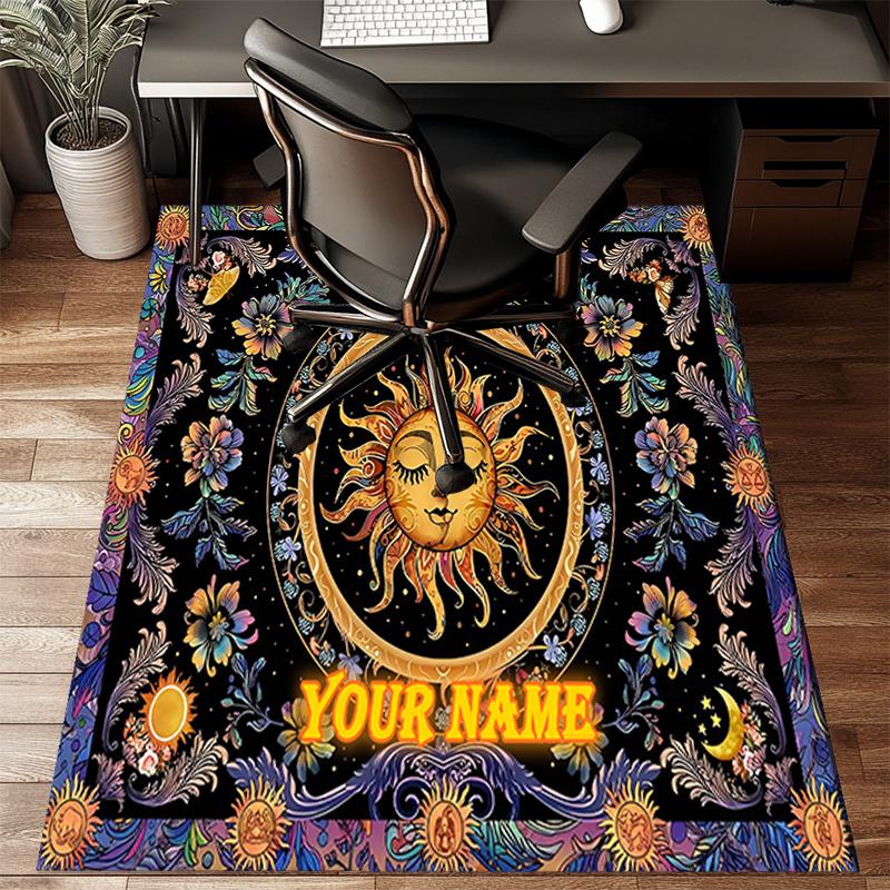 1PC Custom Name Sun Moon Tapestry Theme Floor Mat Ideal for Living Room, Game Rooms, Office, Bedroom Floor Mat Design