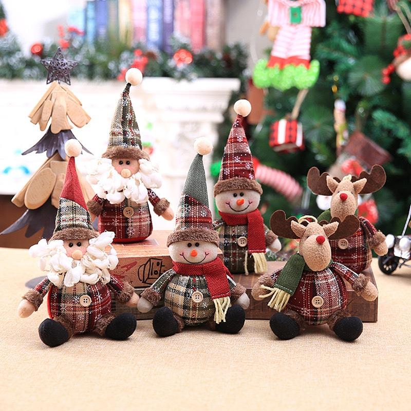 Christmas Tree Decoration Cartoon Figurine Snowflake Plaid Cloth Figurine Christmas Tree Hanging Decoration Children's Holiday Gift