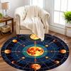 Dark Celestial Moon Phase Round Rug Full Crescent Lunar Astrology Star Print Non Slip Circular Rug Bedroom Home Decor