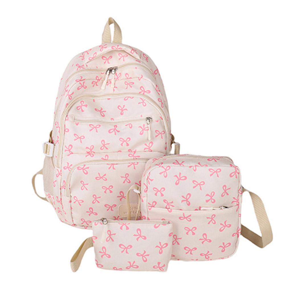 

Fashion Cute 3 Pcs/Set Large Capacity Print Bow Backpack for Girls igh School and Junior High School Student School Bag розовый