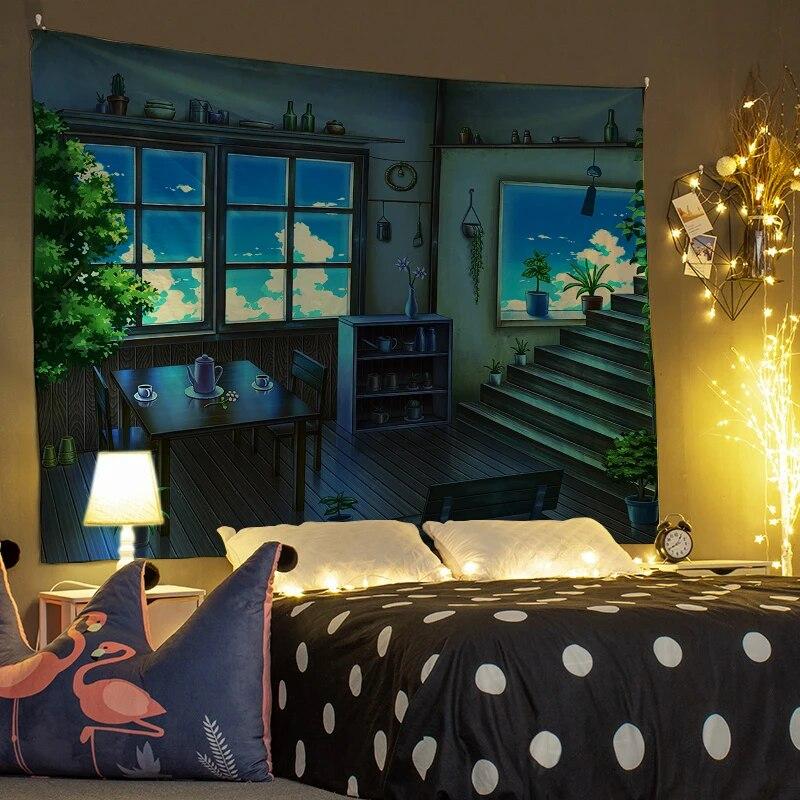 Cartoon-Wandteppich, Wanddekoration, Inneneinrichtung, Szene, Kunst, hängender Hintergrundstoff