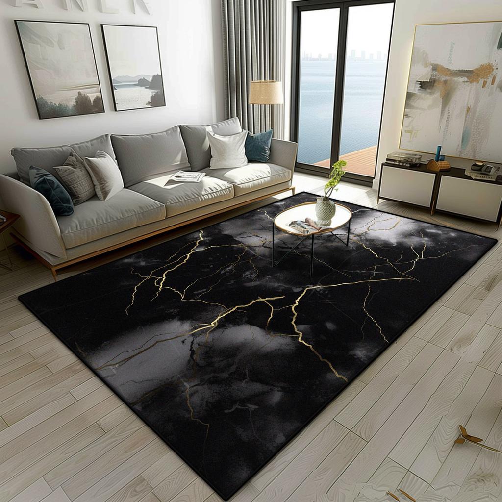 Modern Marble Style Living Room Carpet Luxury Decoration Bedroom Bedside Fluffy Soft Rug Easy Clean Sofa Tables Non-slip Mat