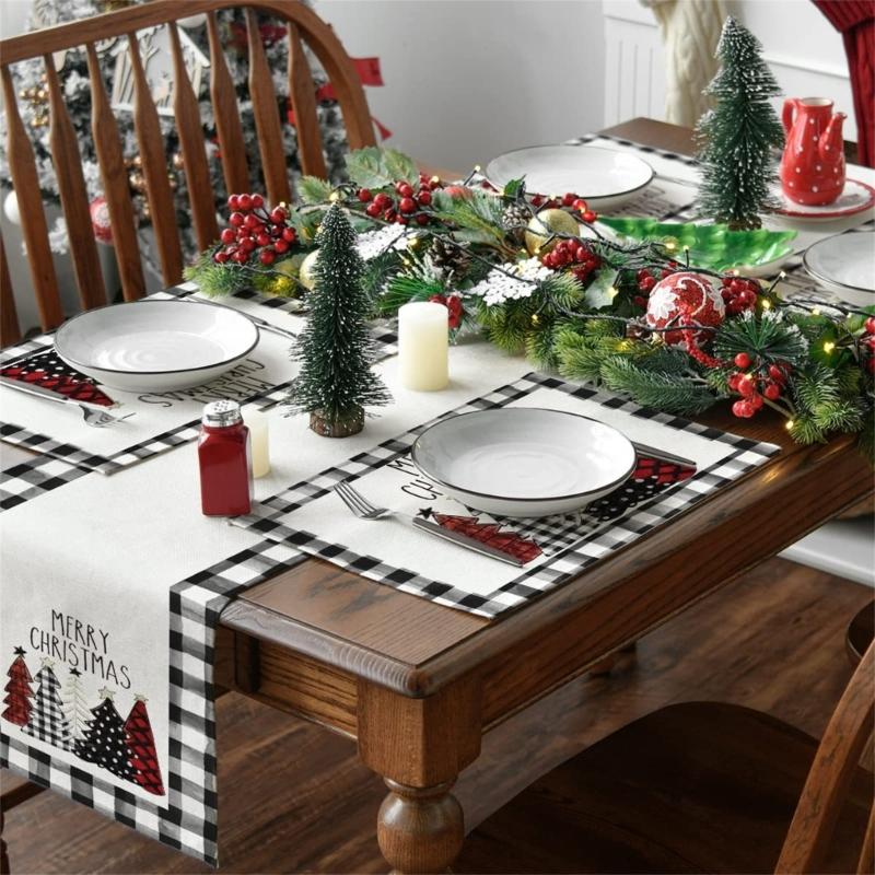 Vaisselle jetable de noël et nouvel an, Plaid rouge, flocon de