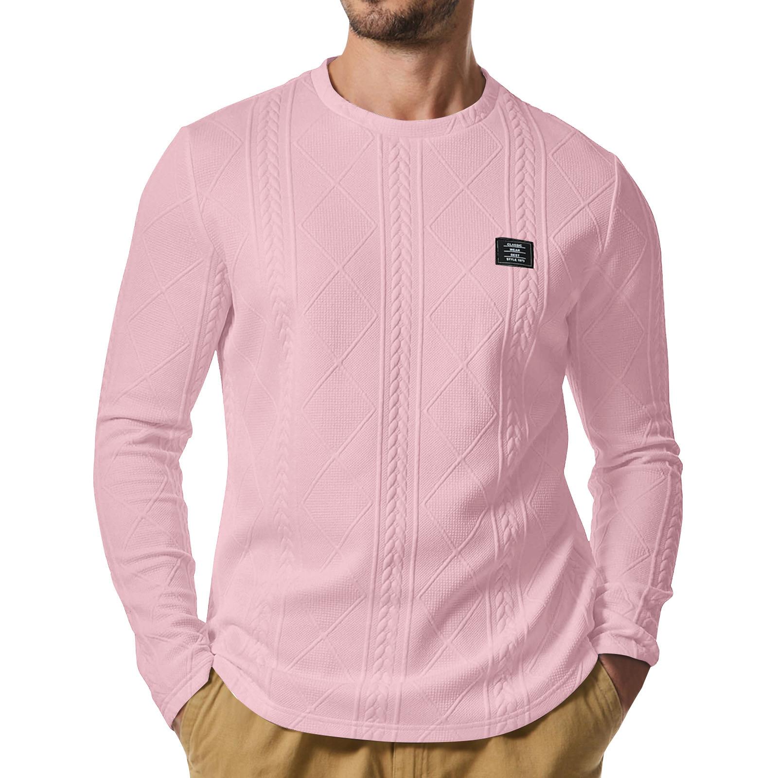 

Men s Winter Solid Color Textured Round Neck Sweatshirt Hoodie Men s Sports Large Size Casual Round Neck Sweatshirt M розовый