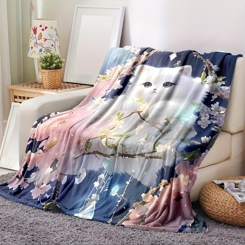 Cute Cat Flannel Digital Print Blanket Sofa Blanket Office Nap Blanket