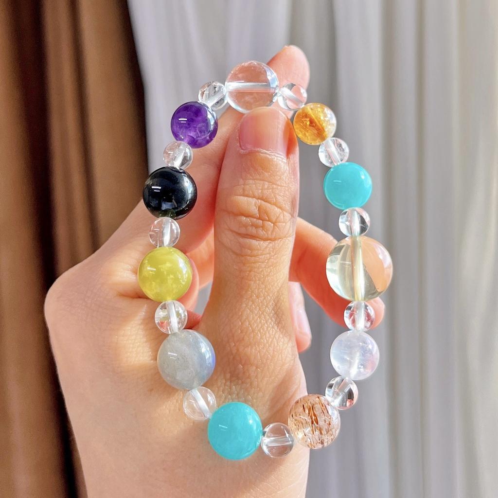 Retro High Quality Natural White Crystal Tianhe Stone Amethyst Lemon Yellow Duobao Bracelet Bracelet.