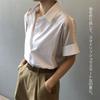 Blouse for Short Sleeve Office Commuting [Quiet Wave] Women, Top, Chiffon, Plain, Buttonless, Collared, Slimming, Elegant, Figure-Hidden, Stylish,