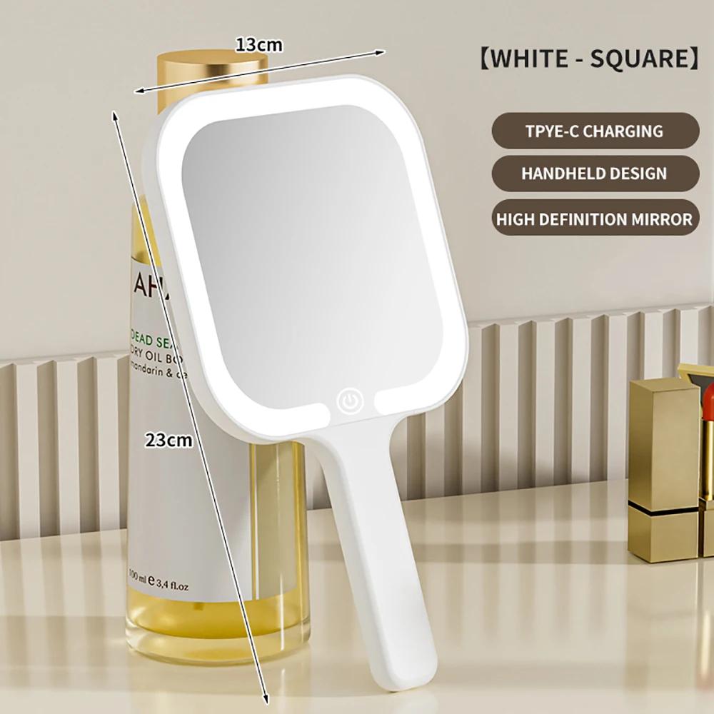 LED Slim Make-up Spiegel Handheld Draagbaar 3 Kleuren Helderheid Aanpassen met Touchscreen Cosmetische Tafelblad Vanty Spiegel Reizen Huisgebruik