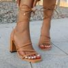 Fashion Woman Black Ankle Strap Sandals Woman Leather Pu Cross-Tied High Heels Shoes Sexy Lace Up Party Pumps Shoes Plus Size 43
