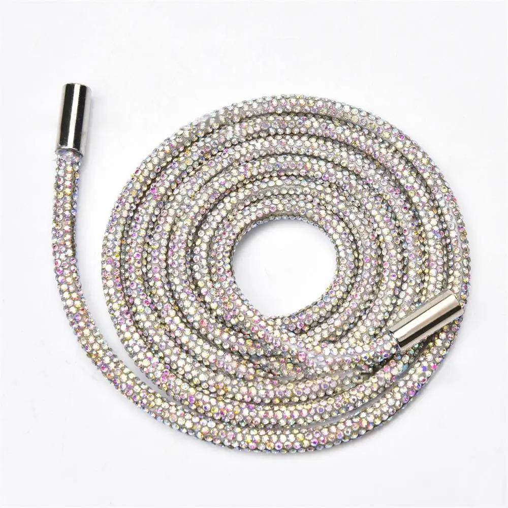 Diy Rhinestone Drawstring For Hoodie Trouser Sweatpant Rope Crystal Shiny Round Cord Replacement String Rubber Hose Diamond Trim