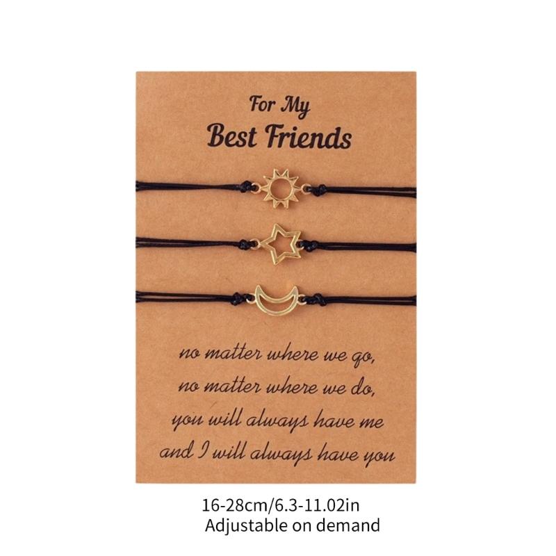 3pcs Star Moon Sun Friendship Bracelets Fashion Matching Bracelets Woven Rope Sister Bracelets for Women Teen Girls