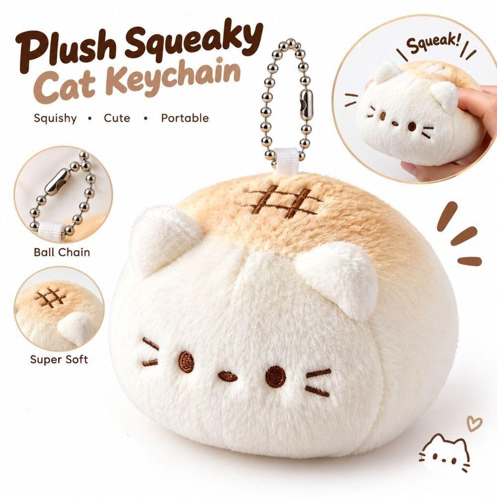 Soft Fluffy Cat Plush Keychain Squeaky Sound Fluffy Cat Bag Charm Birthday Gift