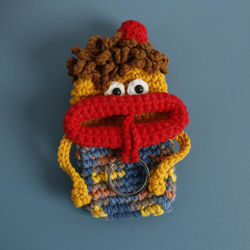Funny Sausage Mouth Doll Series Crochet Bag Keychain For Car Keys Holder Knitting Doll Keyrings For Key Storage Custom Accessory
