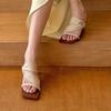Fashion 2025 New High-grade Suede Wedge Sandals Summer Square Head Spice Girl High Heels Open Toe Non-slip One Line with Half Slippers