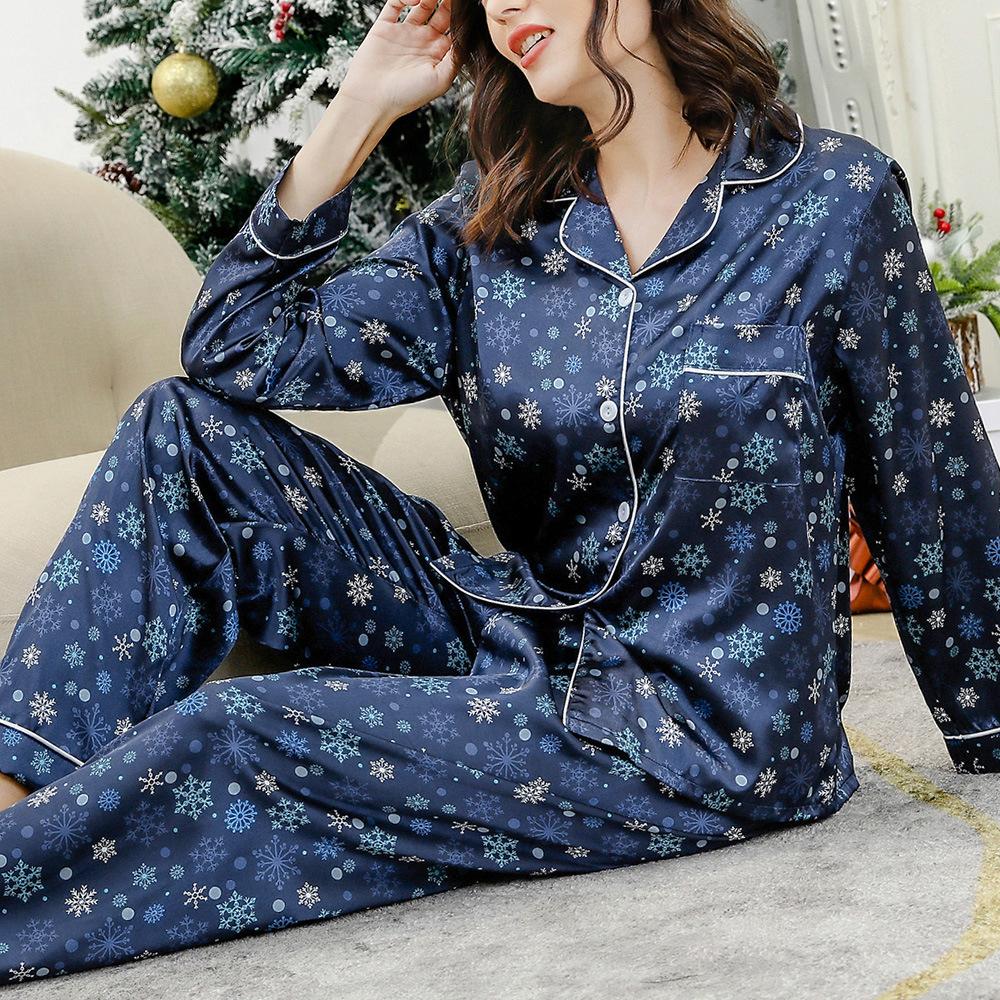 

Комплект пижамы для родителей и детей Имитация шелка Осень Полное улучшение дома Рождество Новый Домашняя одежда Двойка Зима 160cm