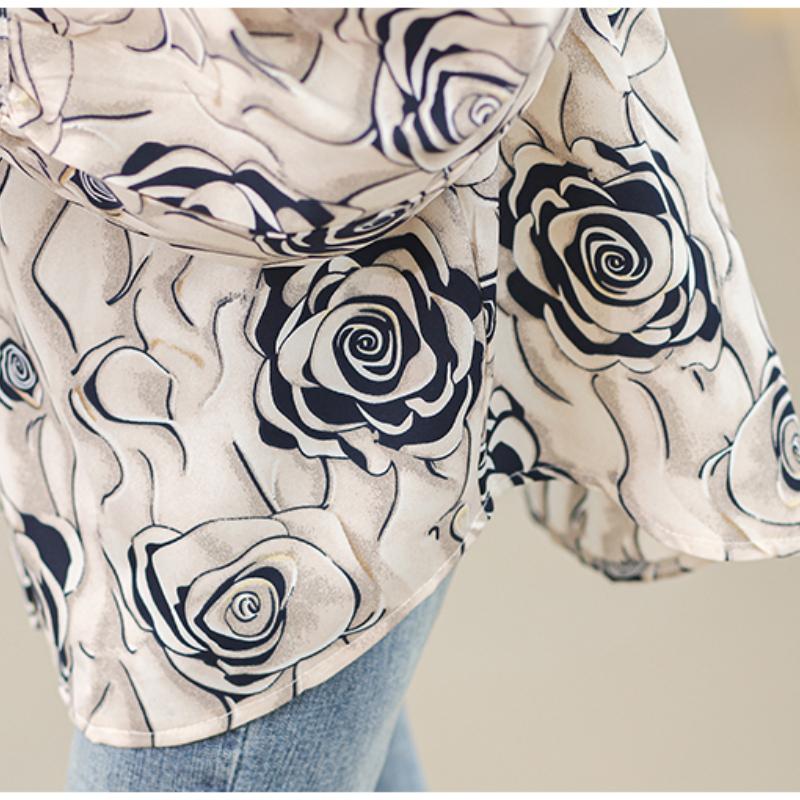 Temperament Round Neck Elegant Casual Shirts Women Tops Spring Long Sleeve Print Floral Loose Blouse Women Vintage Button Up Office Ladies Shirt 26328
