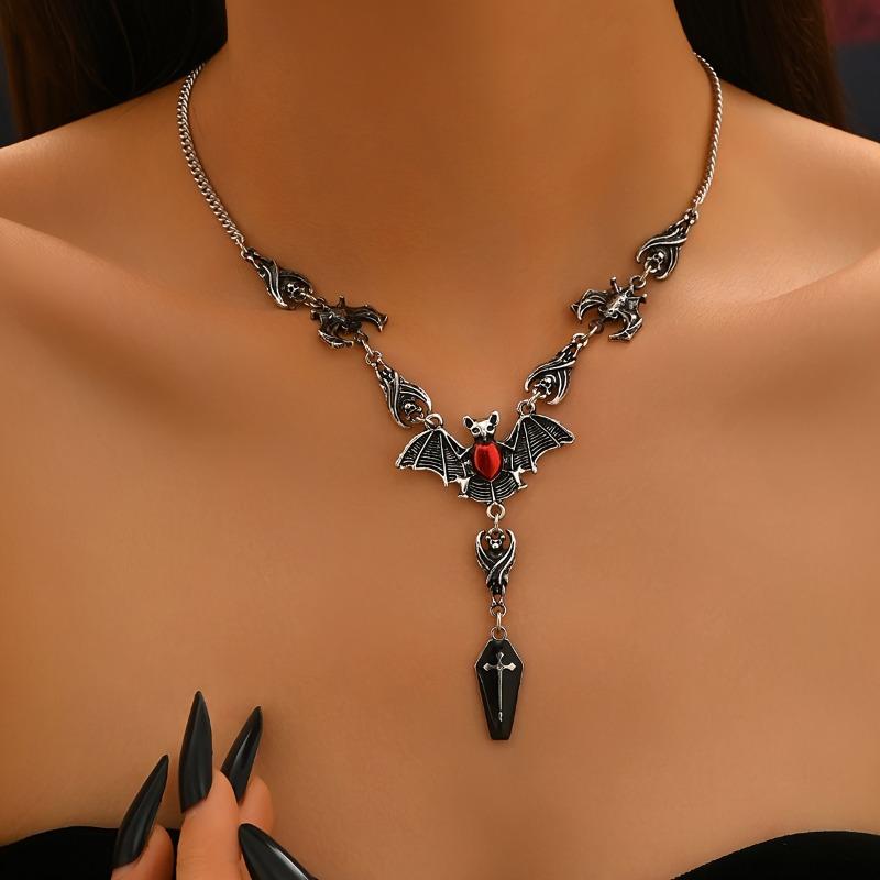 Gothic Bat Synthetic Zircon Pendent Necklace - Avant-garde Retro Style Classic Accessory for Daily and Holiday Occasions