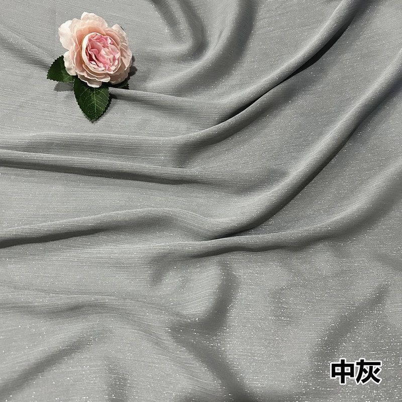 Shiny Silver Wire Crinkle Chiffon Fabric Plain By The Meter for Clothes Hanfu Dress Shirt Diy Sewing Cloth Soft Breathable Black