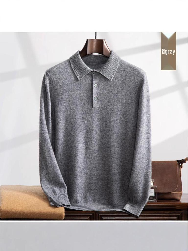 Men's Cashmere Polo Collar Sweater - Autumn/Winter Knit Base Layer