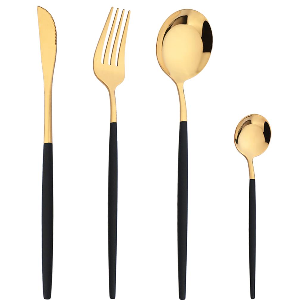 Westliches 4-teiliges Gold-Geschirr-Set, Messer, Gabel, Kaffeelöffel, Besteck, Edelstahl, Geschirr, Besteck, Kiechen-Besteck