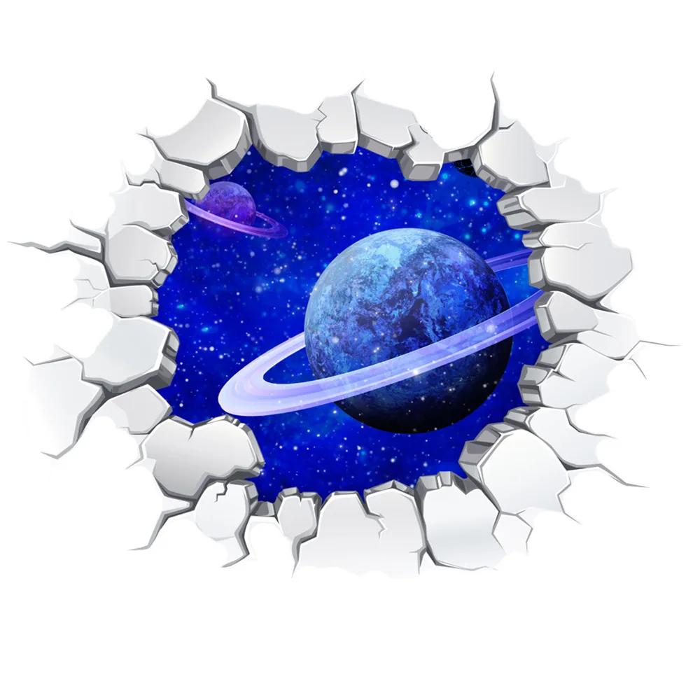 Space Galaxy Planet Wall Stickers for Kids Room Home Decor Living  Boy Bedroom Landscape Broken Universe Mural Decals Muraux