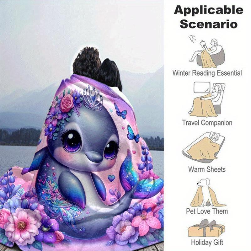 1 Stück Delfin-Druck Leichte Flanelldecke, Bequeme und Warme Decke, für Camping Sofa Bett und Couch Büro, Geeignet für Geschenk Blan
