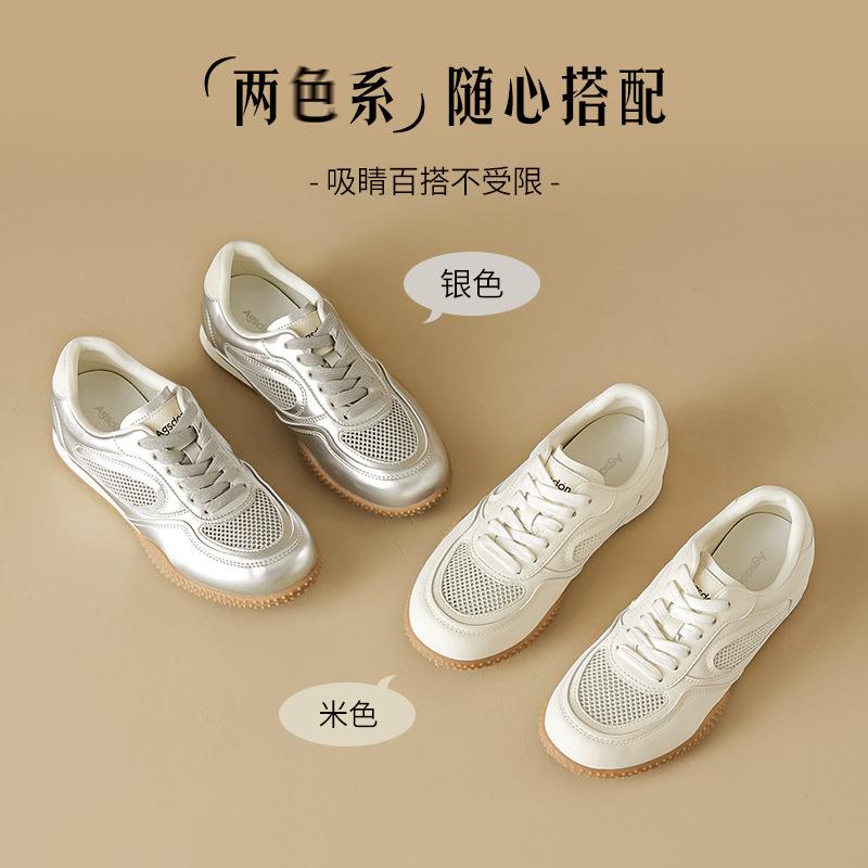 Augustus Single Net Little White Shoes Women's 2025 New Summer Academy Style Casual Flat Baseplate Shoes Sports Moral Training Shoes