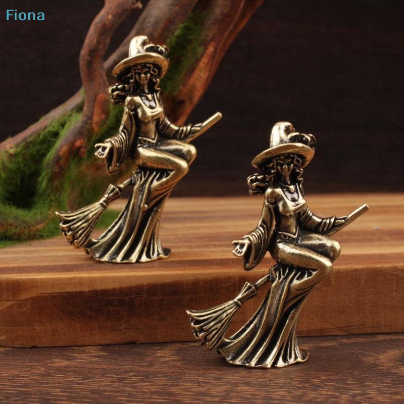 Vintage Brass Witch On Broom Figurine,Magic Moon Witch Ornament Home Decor Statue