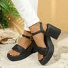 Ladies Shoes New Open Toe Dress Women's Sandals Plus Size Narrow Band Pleated Buckle Strap Heeled Sandals Woman Chunky Heels
