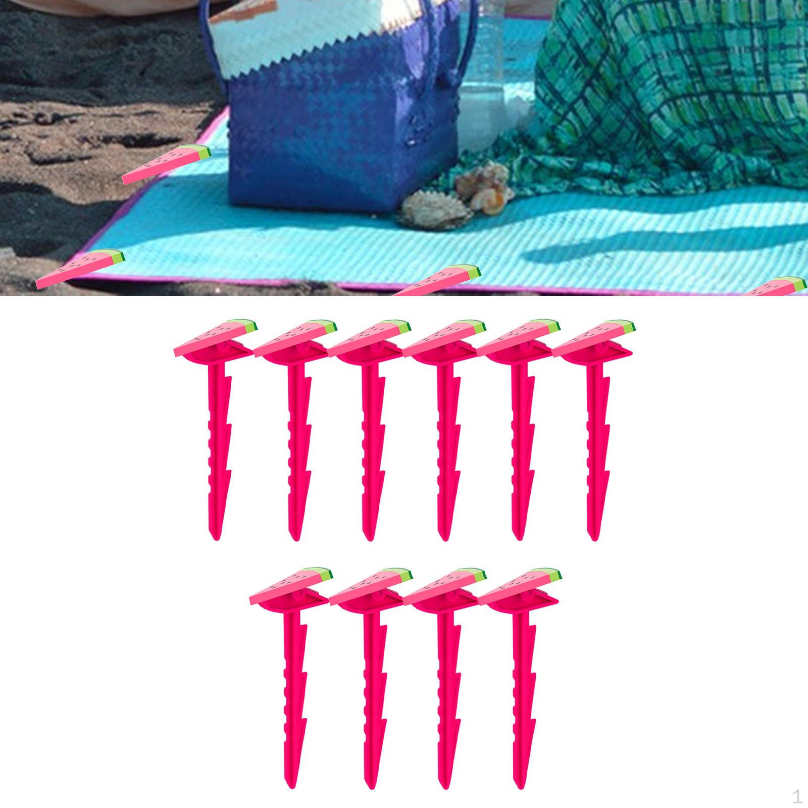 

10 Pieces Outdoor Mat Beach Towel Anchor Stakes Clips Windproof розовый