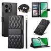 For Oppo Reno14 5G (Global) Case Rhombus Stitching Wallet Stand Leather Phone Cover with Long/Short Strap