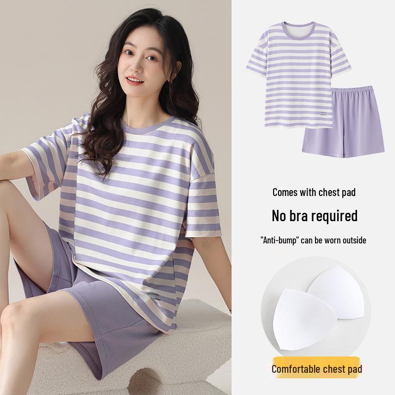 Women's Summer Modal Pajamas: Short Sleeve, Thin Style, with Chest Pads, Round Neck – Sweet Student Homewear
