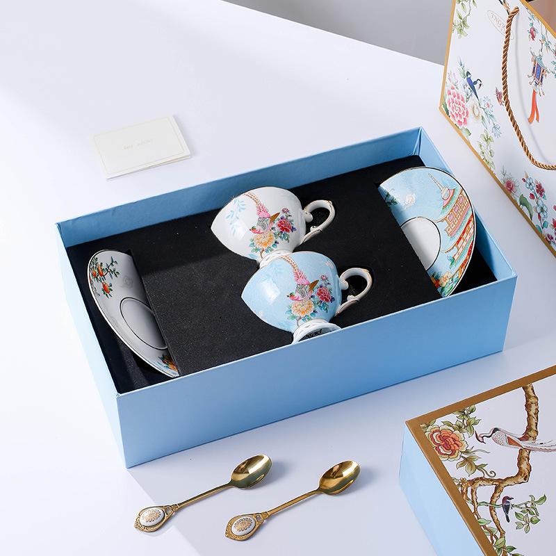 Light Luxury Bone China Coffee Cups And Saucers, High-End Exquisite Household Afternoon Tea Set, Cup Couple Cup Gift Box.