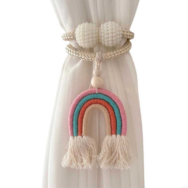 

2Sets Rainbow Tasseled Curtain Tiebacks,Curtain Holders With Clip Children Room Decorative Hooks X3UC
