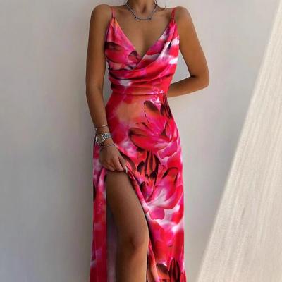 Women's Sexy V-neck Halter Split Dress Mid-length Dress