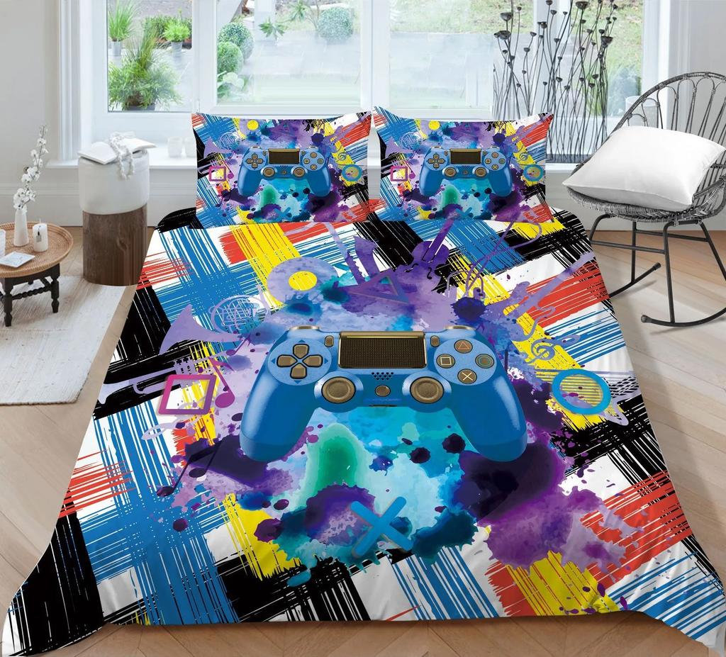 Mikrofaser Bettwäschesets für Kinder, Gaming Bettbezug-Set, Bedruckter Videospiele Bettdeckenbezug, Playstation Designs, Bettset für Jungen