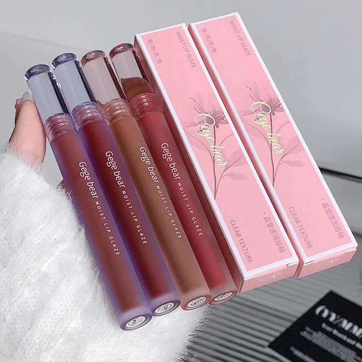 GEGE BEAR Wodoodporny Aksamitny Matowy Błyszczyk do Ust - Nude Brązowy Odcień Ust, Długotrwały Kolor i Gładkie Wykończenie, Imprezowa Pomadka w Płynie