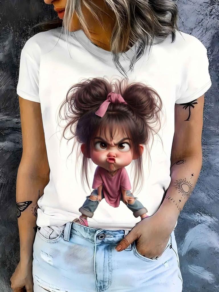 3D Printed Little Girl Graphics T-Shirt for Women Short Sleeves Summer Casual Streetwear O-Neck Tops Oversized Women Clothing