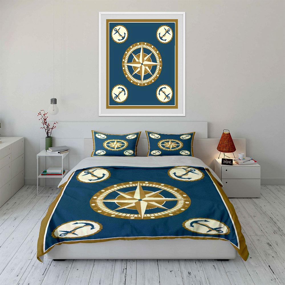 Compass and anchor motifs. Bedding sets Duvet cover sets Duvet covers Pillowcases(1*Duvet Cover 2*Pillowcases without duvet insert)
