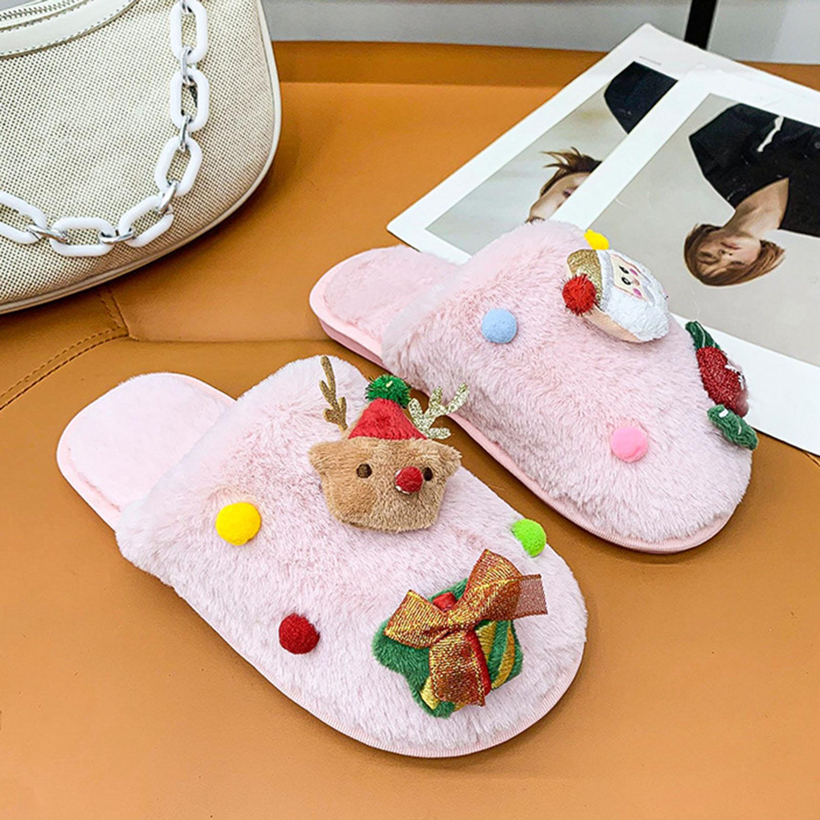 

Cotton Slippers For Women Indoor Women S Christmas Series Plush Slippers Winter Toe Covering Warm Slippers Sandalias De Mujer 36 рожевий
