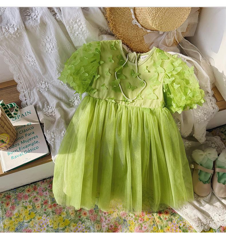 Girl's Tulle Princess Dress with Butterfly Puff Sleeves