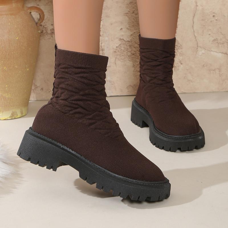 Large size fashion boots women's autumn and winter new elastic fly-woven thick-soled socks boots casual versatile Martin boots