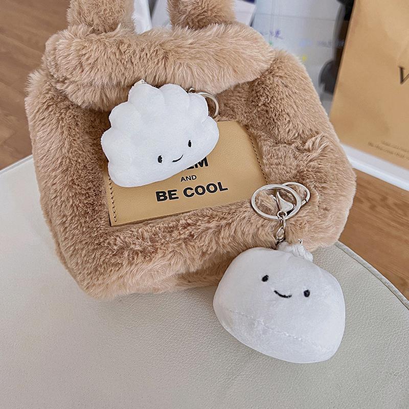 Cute Dumpling Plush Doll Keychain Pendant Cotton Stuffed Cartoon Dumpling Plush Toy Keyring Charm Backpack Hanging Decoration