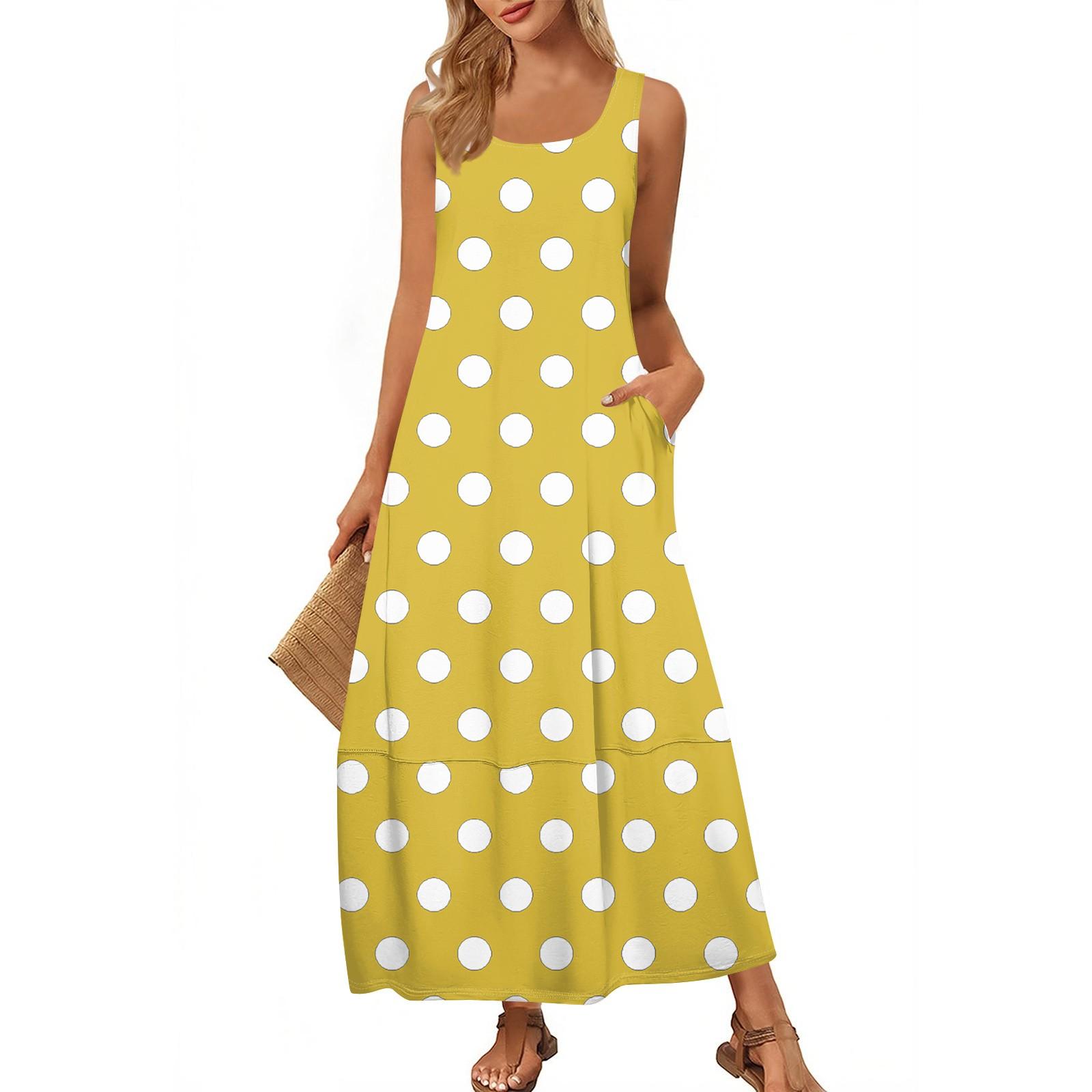 

Women s Fashion Casual Sundress Summer Beach Dress Round Neck Sleeveless Loose Print Sundress XL жовтий