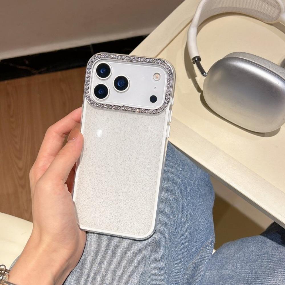 Glitter Diamond Camera Solid Color Phone Case For iPhone 17 16 15 14 Plus 13 12 11 Pro Max Shiny Glossy Shockproof Cover