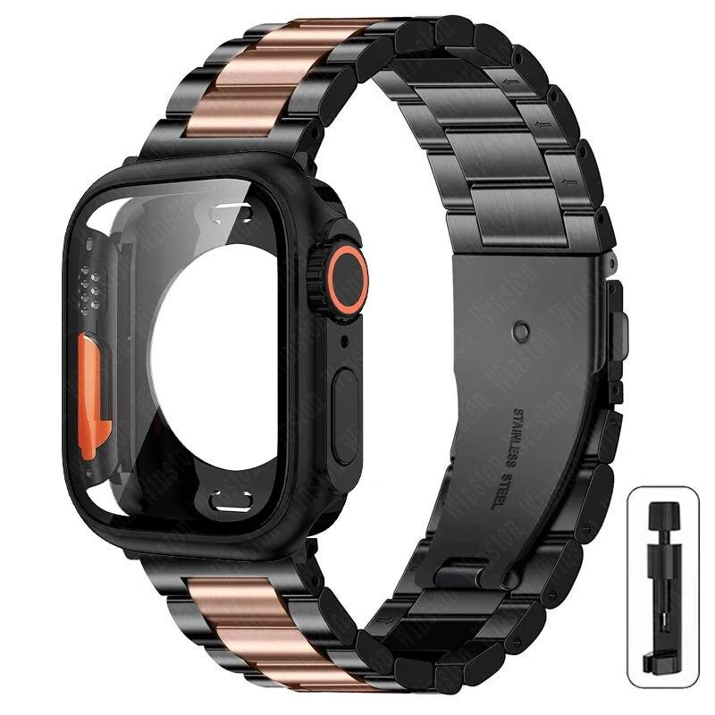 Stainless Steel Strap+case for Apple Watch 44mm 45mm 41mm 40mm Upgrade TPU Case Iwatch Series 9 8 7 6 SE 5 4 Metal Bracelet